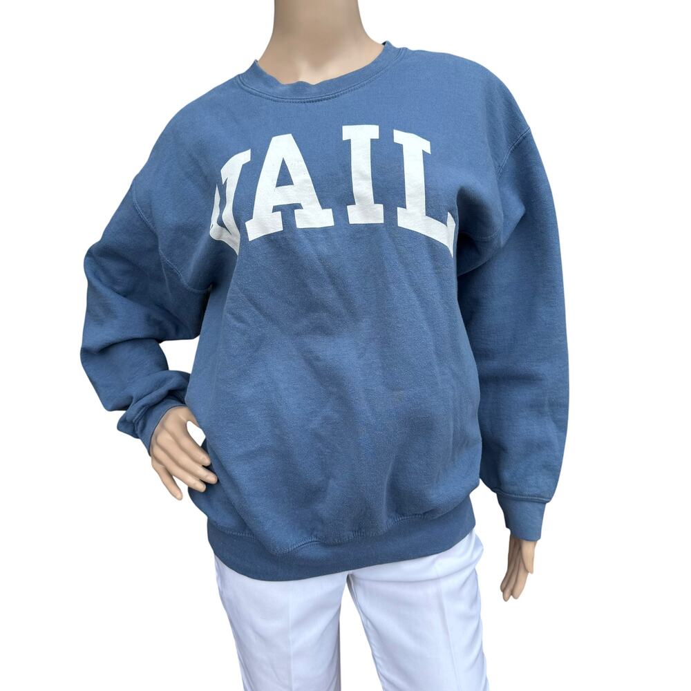 Gildan Vail Colorado Ski Resort Sweatshirt Blue White Block Letter Medium M